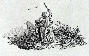 A Boy by a Tombstone from History of British Birds and Quadrupeds by Thomas Bewick